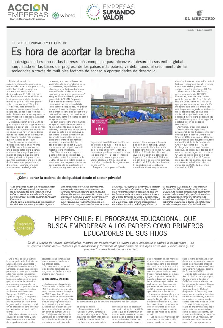 ACCION_Empresas's tweet photo. "No es posible que el 1% de Chile capte el 33% de lo que genera nuestra economía. Es indispensable que las empresas nos hagamos cargo de este desafío de la desigualdad" @BravoPuldain hoy en @EYN_ELMERCURIO. Lee la publicación ➡️https://t.co/eKiUg5a3vO #ElPoderDeLasAlianzas #ODS10 https://t.co/Pc5eXD0V3b