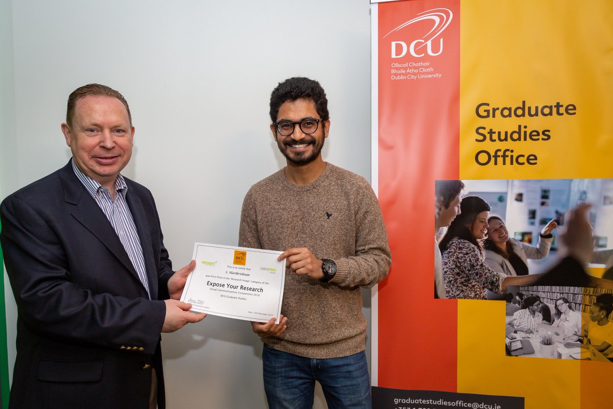 DCUGradStudies's tweet photo. Really well done to @harikrishnan_91 on winning first prize in the 'Research Image' category of the #ExposeYourResearch18 competition! It's a fantastic image and well deserving of the top prize. https://t.co/aOuKuQk5X0