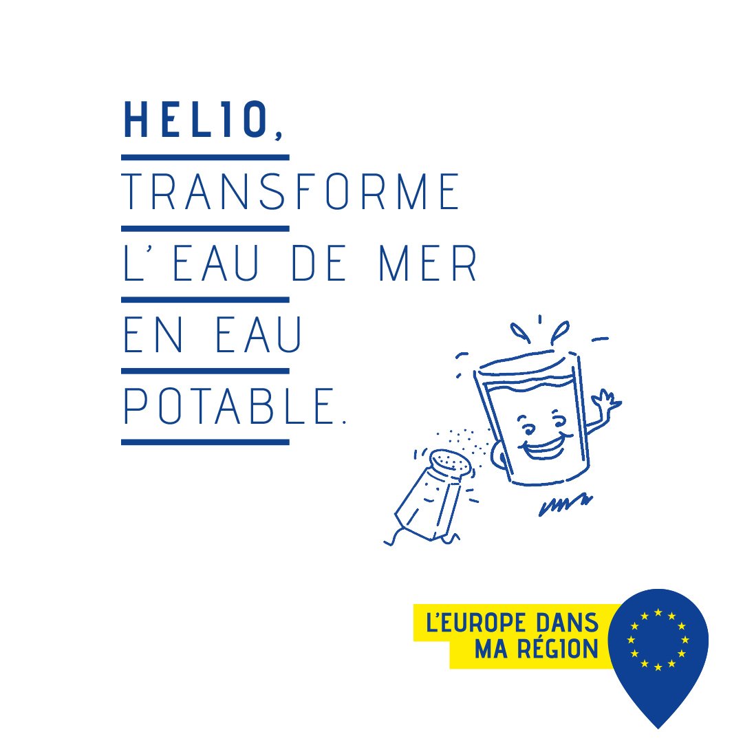 UEFrance's tweet photo. HELIO, une #innovation qui ne manque pas de sel !
Développé par une société de @MaRegionSud, ce projet soutenu par 400 000€ de fonds européens 🇪🇺 permet de transformer l'eau de mer en eau potable 🚰 → https://t.co/wJIfKhoCOA #EUenRegion #EUinMyRegion https://t.co/RXFVCUpyIv