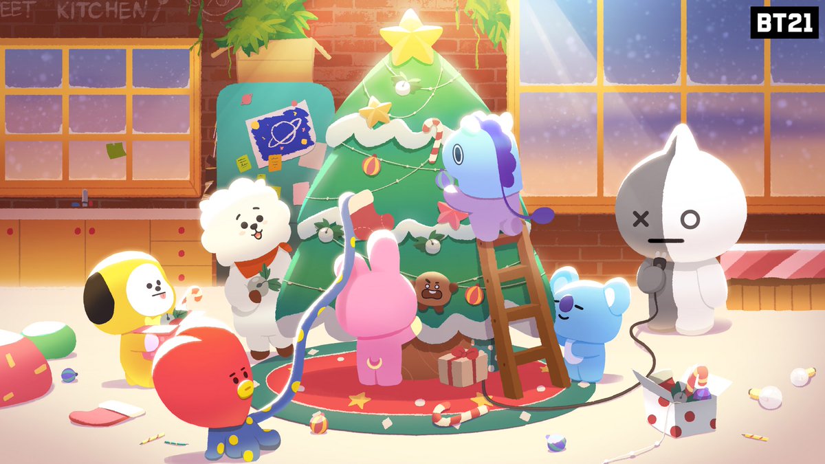 There are stars, ornaments, jingle bells… 
and #SHOOKY on the tree?! 😮🎄
#HappyUniverstarHolidays 
#Full_Story_Coming_Soon #BT21