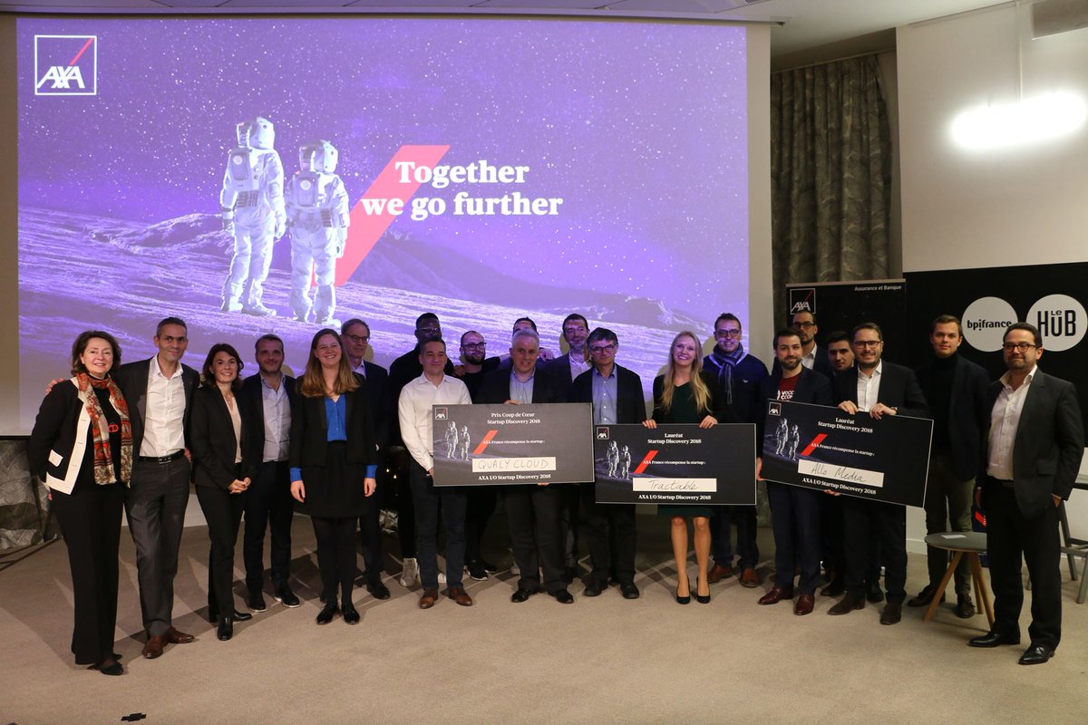 AlloMedia's tweet photo. Nous sommes très fiers d'être lauréats du concours @AXAFrance Startup Discovery 2018, avec à la clé un pilote garanti début 2019. Un grand merci au jury et bravo aux autres lauréats @tractable_ai, @riskattitude, @qualycloud et à tous les participants #AXAIO https://t.co/7ULs0m8pQl