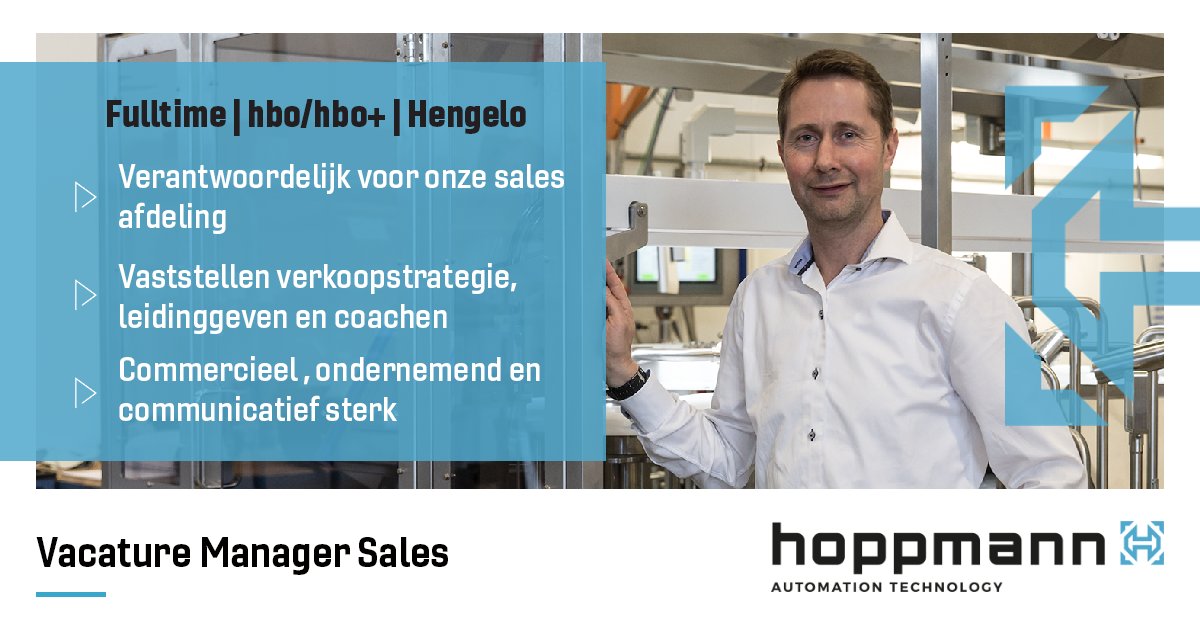 Heb jij aantoonbare ervaring in een commerciële management functie en kun jij een wezenlijke bijdrage leveren aan het verder uitbouwen van onze salesafdeling? Bij Hoppmann zijn wij op zoek naar een Manager Sales. Bekijk de vacature via: bit.ly/2Ev89bF #vacature