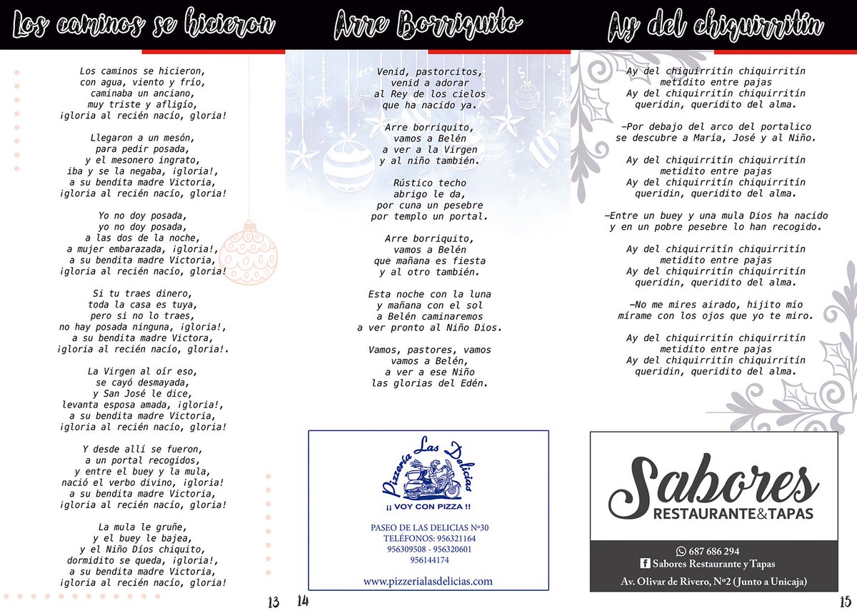 YesprintE's tweet photo. Hoy nos tocan las #paginas 13, 14 y 15 del #libreto de #villancicos de la #navidad2018. #empresa #emprendedor #emprendedores #disenografico #imprentaonline #publicidad #print #design #work #felicesfiestas #navidad #zambombas #navidadenfamilia #villancicospopulares #diseño https://t.co/2HDwzkiOqy
