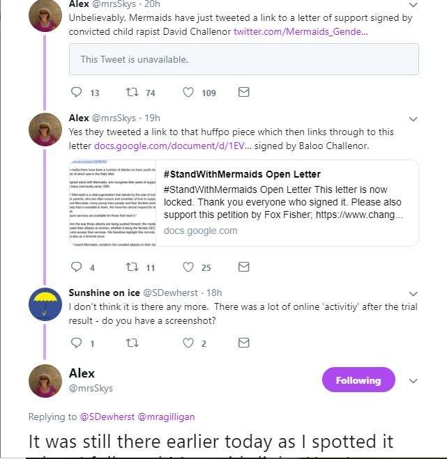 In response to criticism and questions Mermaids have re-issued a letter of support from 2016, signed by a convicted paedophile who tortured a 10 year old. They sliced his name off the bottom but it is still archived. I saw this being discussed by  @FeministRoar &  @mrsSkys