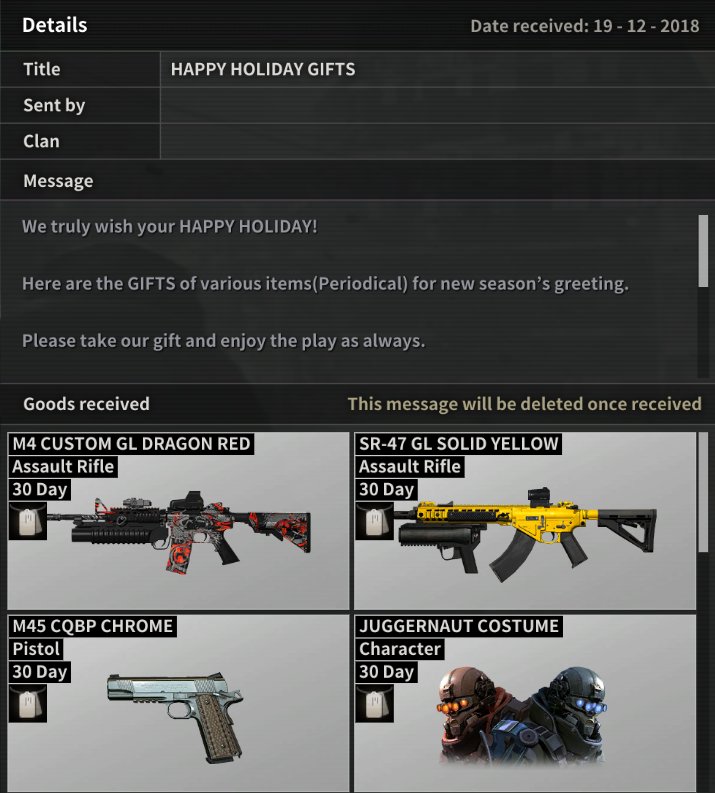 Black Squad Attention Soldiers Make Sure To Check Your Inbox All Players Have Been Sent A Package Of Gifts Mail Will Expire On January 31st 19 Make Sure To Receive Black Squad Attention Soldiers Make Sure To Check Your Inbox All Players Have Been Sent A Package Of Gifts Mail Will Expire On January 31st 19 Make Sure To Receive