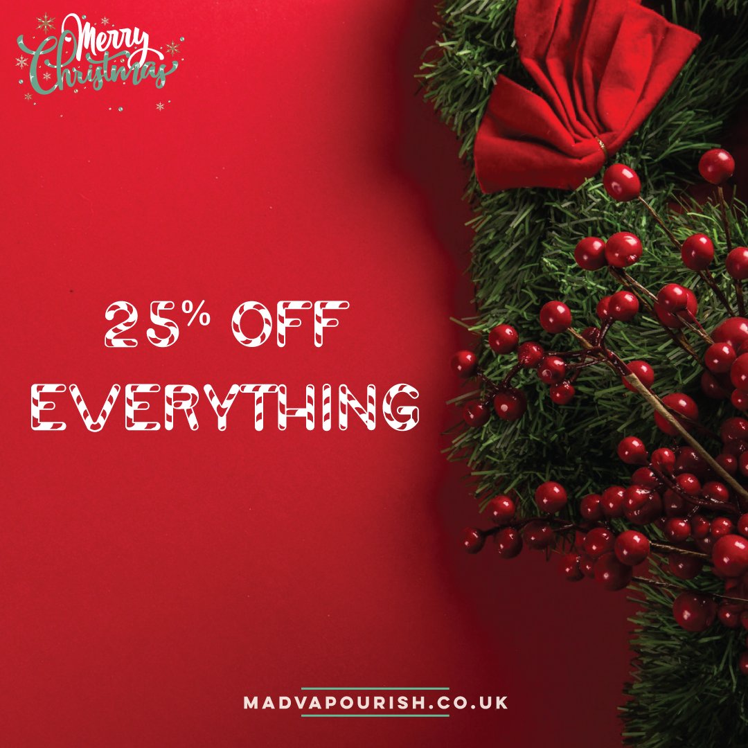 CHRISTMAS DEALS ARE HERE!

Tis the season to be jolly with 25% Off Everything at madvapourish.co.uk

Limited Time Only
T&amp;C's Apply

#vape #vaping #vapeuk #ukvaping #vapesale