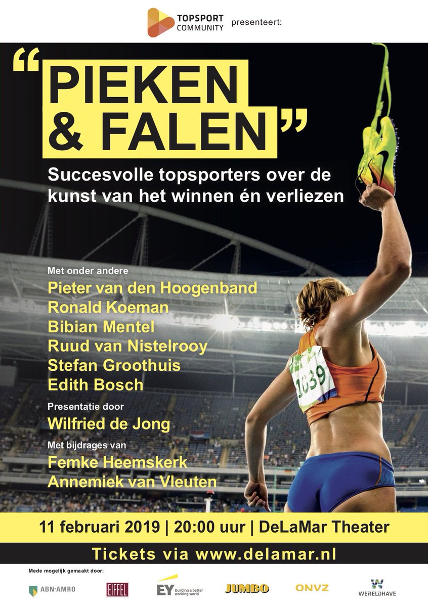 Het beste kerstcadeau voor de sportliefhebber! 11 februari interviewt @wilfrieddejong succesvolle topsporters en coaches over de kunst van het winnen en verliezen. Met o.a. @RonaldKoeman, @RvN1776, @BibianMentel en @pvdhoogenband. Koop je kaarten via: https://delamar.nl/voorstellingen/pieken-en-falen/Β β¦