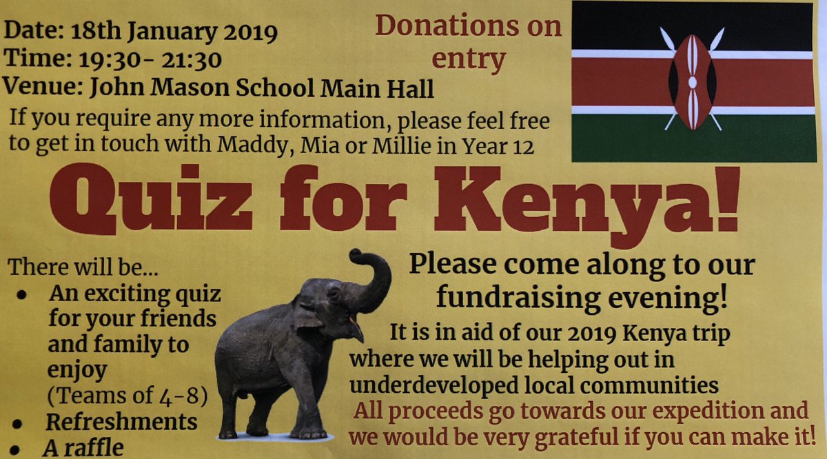 HeadStudentsJMS's tweet photo. Please support the amazing Mia Maddy and Millie on financing their trip to Kenya next year by attentinding their quiz night! https://t.co/yxER8BaW7d