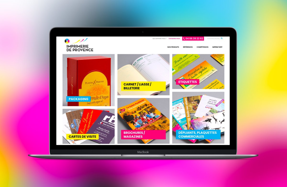 L'agence est ravie de présenter sa nouvelle réalisation de site vitrine pour : imprimerie-provence.fr .Vivacité et modernité sont les maîtres mots du site conçu comme une galerie des savoir-faire. L'usage de couleurs vives et franches sont à l'image du dynamisme de l'imprimeur.