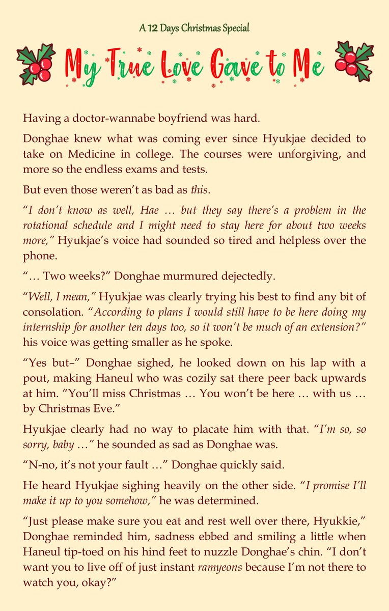 oneautumnrain's tweet photo. 🎄Drabble!AU Christmas Spinoff🎄

In which Hyukjae finds ways to celebrate Christmas season with Donghae, even when he's not there https://t.co/lUIbcZl9cM