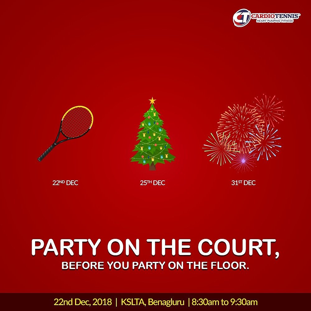 Bengaluru, it's time to get in shape before you enter the holiday mood. 

Join us this Saturday for another exciting Cardio tennis session at KSLTA 🎾💪

To register, contact: +919731395717