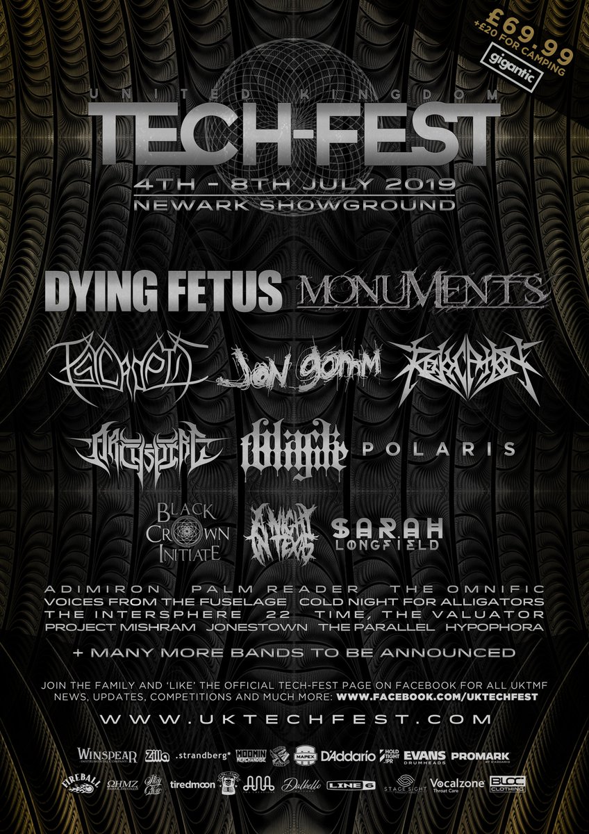 UK Tech-Fest (@uktechfest) on Twitter photo FIRST ANNOUNCEMENT for #UKTechFest2019 is here!
<a href="/DyingFetusBand/">Dying Fetus</a> / <a href="/thisismonuments/">MONUMENTS</a> / Psycroptic / <a href="/jongomm/">Jon Gomm</a> / <a href="/Revocation/">Revocation</a> / <a href="/Archspireband/">Archspire</a> / @BLACKTONGUEUK / Polaris / Black Crown Initiate / A Night In Texas / <a href="/SarahLongfield/">Jay Burner</a> + many more!
TICKETS --> uktechfest.com FIRST ANNOUNCEMENT for #UKTechFest2019 is here!
<a href="/DyingFetusBand/">Dying Fetus</a> / <a href="/thisismonuments/">MONUMENTS</a> / Psycroptic / <a href="/jongomm/">Jon Gomm</a> / <a href="/Revocation/">Revocation</a> / <a href="/Archspireband/">Archspire</a> / @BLACKTONGUEUK / Polaris / Black Crown Initiate / A Night In Texas / <a href="/SarahLongfield/">Jay Burner</a> + many more!
TICKETS --> uktechfest.com