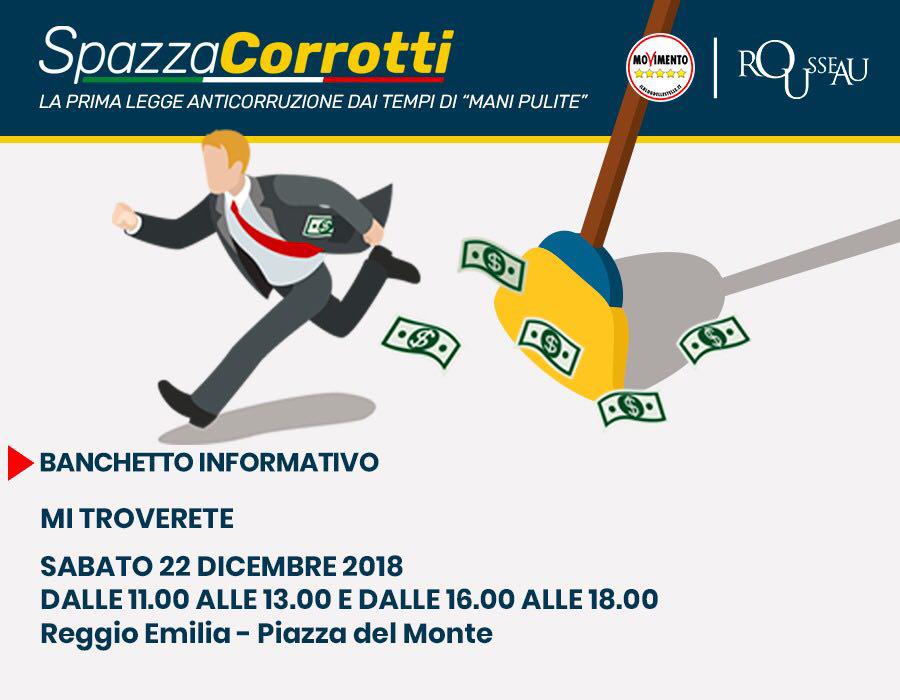 Vi aspetto tutti sabato a Piazza del Monte, Reggio Emilia per raccontarvi e festeggiare con voi l’approvazione della #legge #spazzacorrotti. Una legge che aspettavamo da anni, forse decenni, dai tempi di Mani pulite. Qui tutti i miei orari. A presto 😄