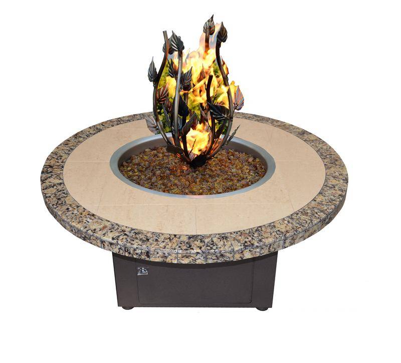 ColoFireside's tweet photo. We offer DIY components from Outdoor Plus so you have full control over the design of your very own fire table like this round fire table with a tree accenting the flames. https://t.co/g5KV8FprYr