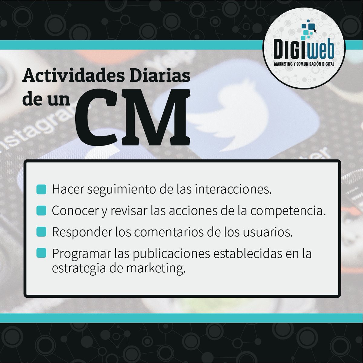 Digiwebcl's tweet image. Estas son solo algunas de las tareas que un Community Manager debe realizar a Diario. Síguenos para mas datos e información de Marketing Digital 😉