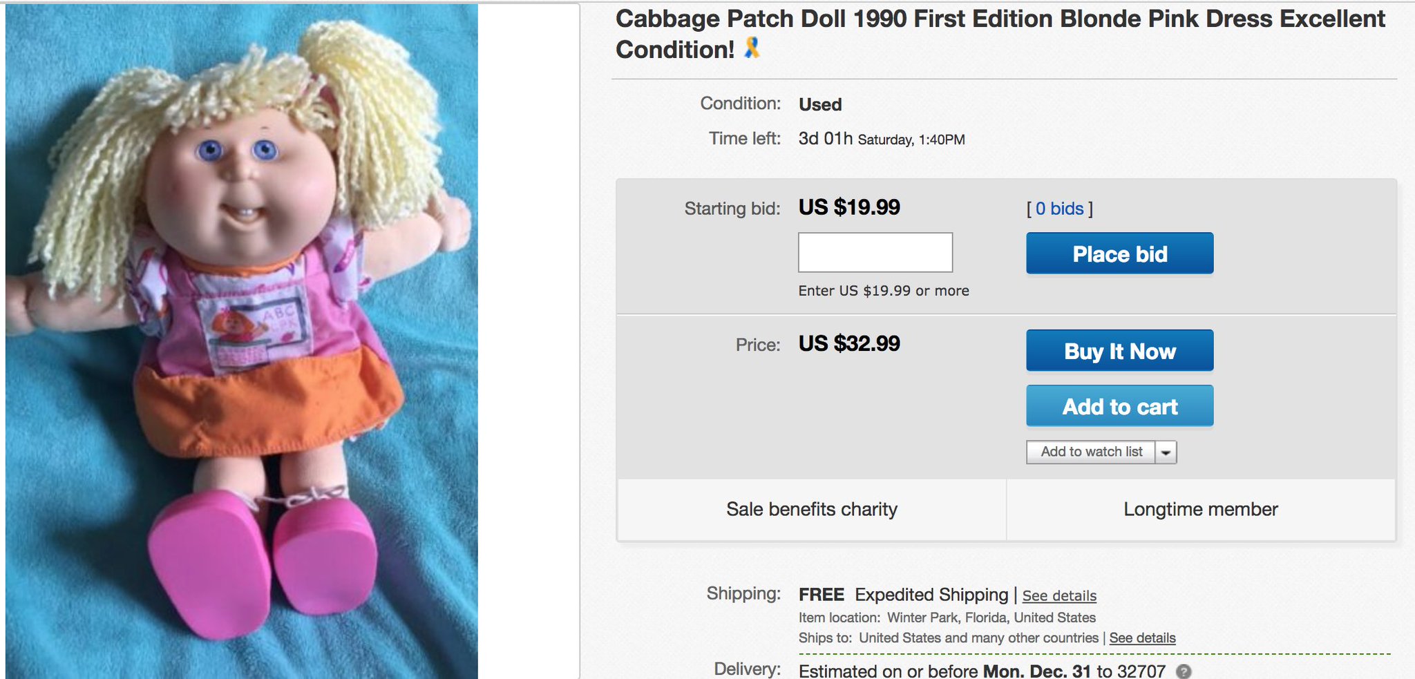 first edition cabbage patch doll 1990