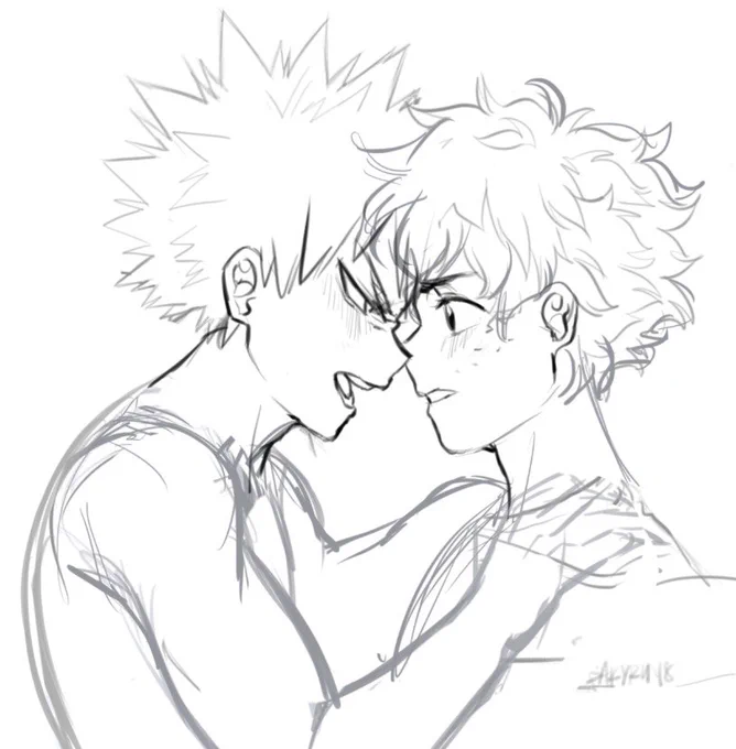 i love #bakudeku a lot, their relationship is so INTENSE! i ended up sketching a little mini kissing comic before i knew it, here's a wip 