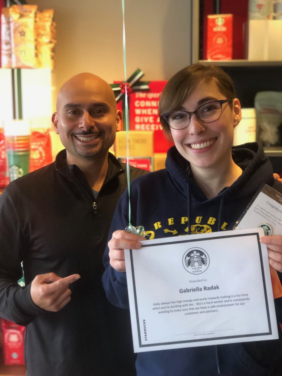 GarfieldSBUX's tweet photo. Our partner of the quarter goes to Gabriella! She is committed to keeping the store a safe place for all, and always tries to make her shifts fun. Thank you for all you do! https://t.co/tI7b4AcCoW