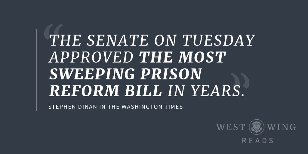WhiteHouse45's tweet photo. Last night, the Senate voted 87-12 to pass the First Step Act—bipartisan criminal justice reform backed by 7 major police groups and more than 2,700 faith and evangelical leaders.

More in today's West Wing Reads: https://t.co/xb9E3Be3a3 https://t.co/lcZILqTIzr