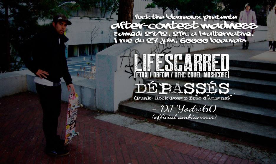 Sk8picardie's tweet photo. Lifescarred + rejetés + dj Yoda60 à la soirée des #30ans du #FTBX #Mag 29 déce. 2018 #Beauvais #oise https://t.co/obDGYM3Khc
