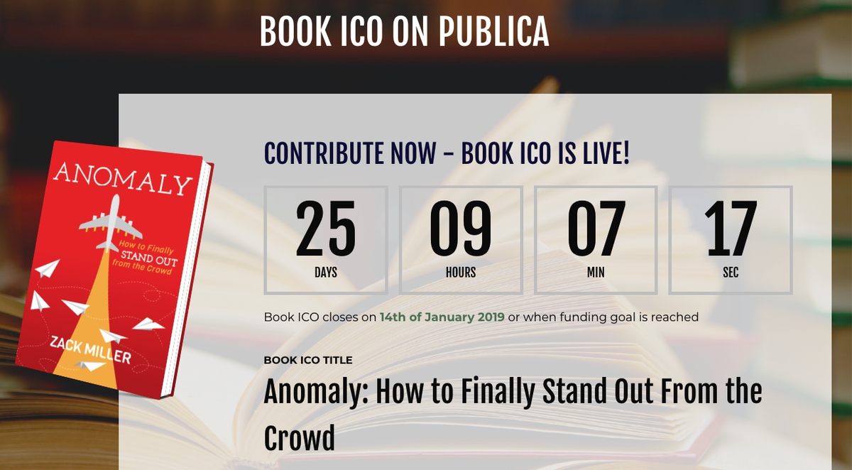 Publica's tweet photo. @zackmillersays from our partners @MorganJamesPub is running a Book ICO for his book - Anomaly!📘

Read his take on the whole Book ICO process and more about the book.👇

https://t.co/Km1EqYzf2w

And show him your support! 🙌

https://t.co/Lp6cPRiWMP

#Crowdfunding https://t.co/FcHM7nrU76