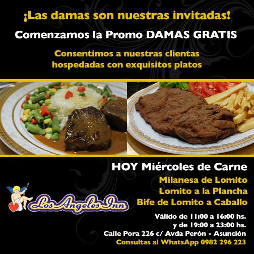 Veni y disfruta de nuestro exquisito Menu, "Promo Damas Gratis" Hoy "Miercoles de Carne". Consultas al Whatsapp 0982 296 223;0981 100 529 o al 0981 112 801