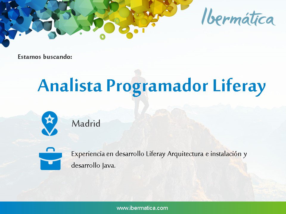 Ibermatica_RRHH's tweet image. 🔷¡#Empleo!🔷 Analista Programador Liferay en #Madrid. #DesarrolloJava.
Envía tu #CV a: mj.navaro@ibermatica.com 
Más info: bit.ly/2rLPnp0