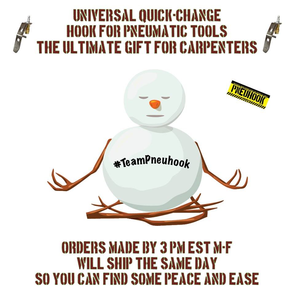 #Carpenters #Roofers #Framers #Homebuilders Order today at PNEUHOOK.com #FreeShipping #SameDayShipping #Gift #Holiday #NailGunHook #Builder #TeamPneuhook #Tool #Santa #BestGiftEver