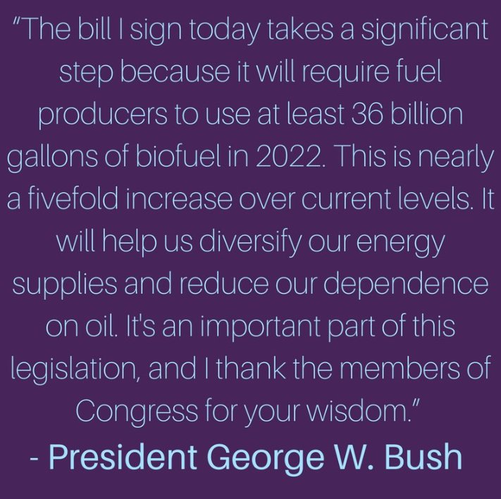 11 years ago today, President George W. Bush signed the Energy Independence and Security Act of 2007 into law, which included RFS2. The #RFS has yielded tremendous energy security, environmental and economic benefits. More here: ethanolrfa.org/2018/12/on-ele…