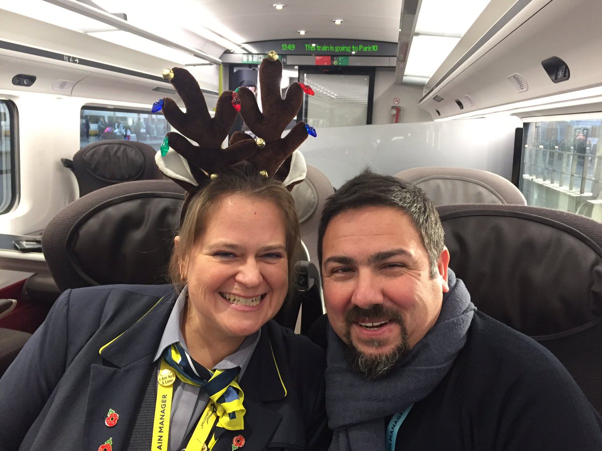 Our wonderful Train managers Melih and Sam the reindeer are welcoming you on board the #E9032 <a href="/eurostar/">Eurostar</a>