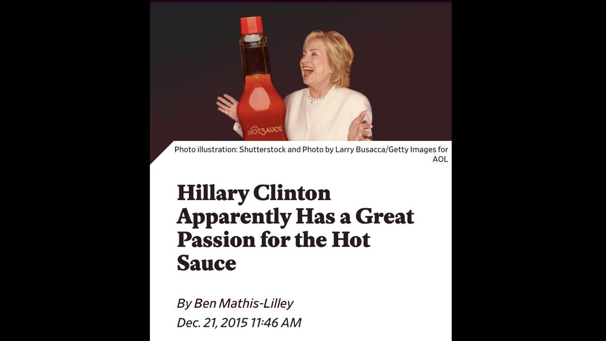 In fact, this December 2015 Slate article about Hillary’s love for hot sauce (completely with a photoshop of her preparing to embrace a big bottle of it) was published nearly 2 months before anyone knew Beyoncé would sing about hot sauce; “Formation” released in Feb. 2016.