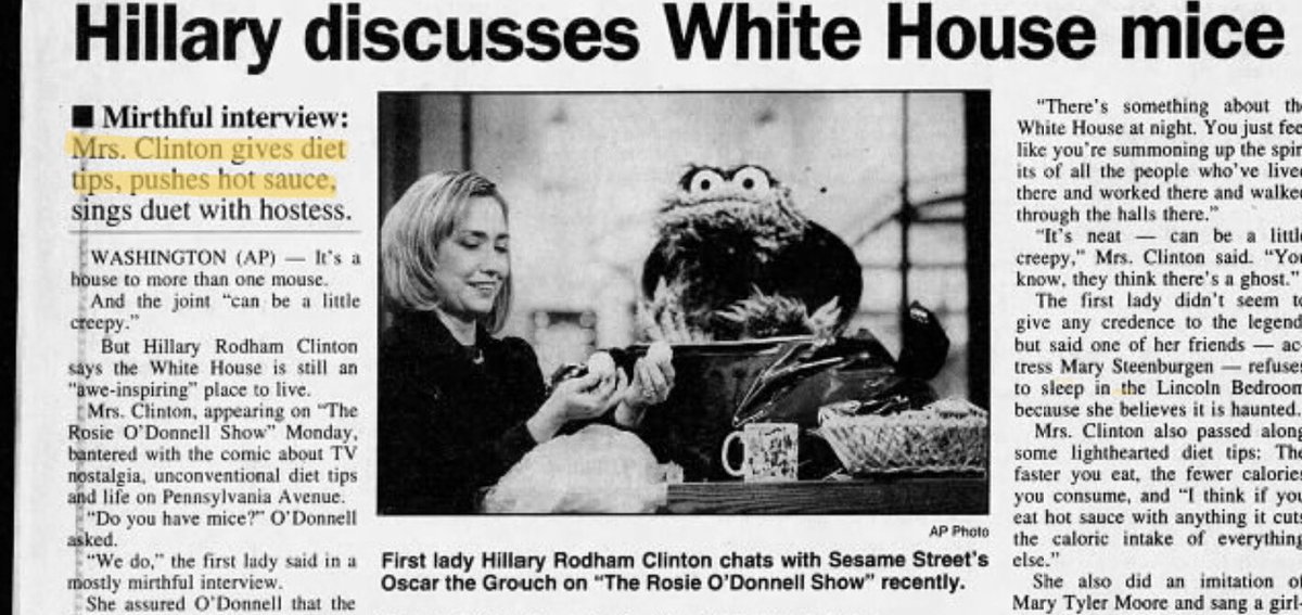 Absurd as it sounds, the implication is that, to win over black voters in 2016 (knowing she‘d lose in 2008), First Lady Hillary Rodham Clinton in 1997 gushed about hot sauce to  @Rosie O’Donnell & was using Destiny’s Child to groom Beyoncé for future solo superstardom.