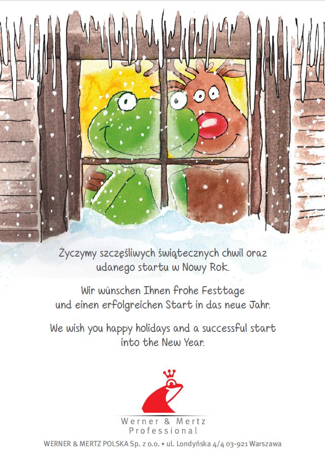 WernerMertzPL's tweet photo. Szczęśliwych Świątecznych chwil i udanego startu w Nowy Rok! 🎄🎉
Wszystkiego najlepszego życzy 
zespół Werner &amp; Mertz Polska 🐸
.
#WernerMertz https://t.co/G7tKtEQ2az