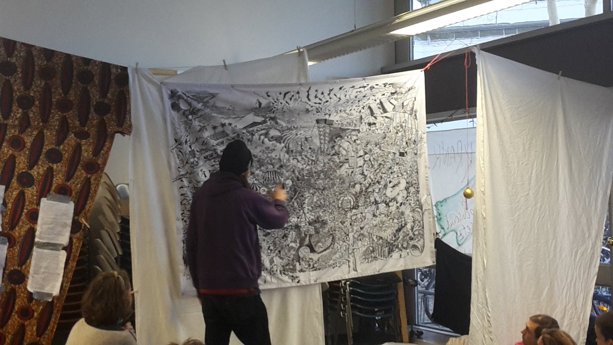 Gerade sprechen wir über das Wimmelbild "Verwurzelt im Widerstand - Bilder aus dem Rheinischen Revier" von <a href="/ausgeCO2hlt/">ausgeCO2hlt</a> #rotelinieschwarzerblockweißeanzügewirhambock