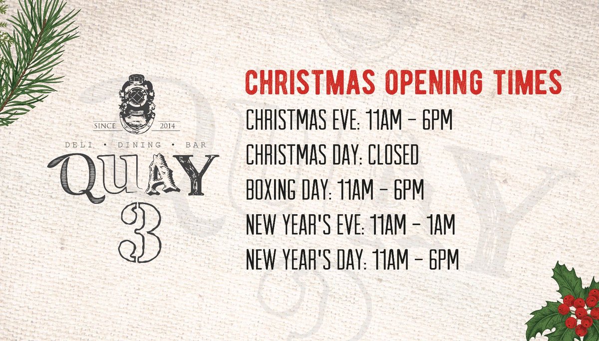 elpescador_swan's tweet image. 🎄Our Christmas opening times  ☃️ 

#Christmas #ChristmasTime #OpenHours #Quay3