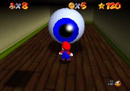 in this level there are enemies that are big eyes that watch you. there is also a boss who is a giant eye, to kill him you have to let him watch you and then circumambulate him. circumambulation (walking around something) is a pagan form of worship