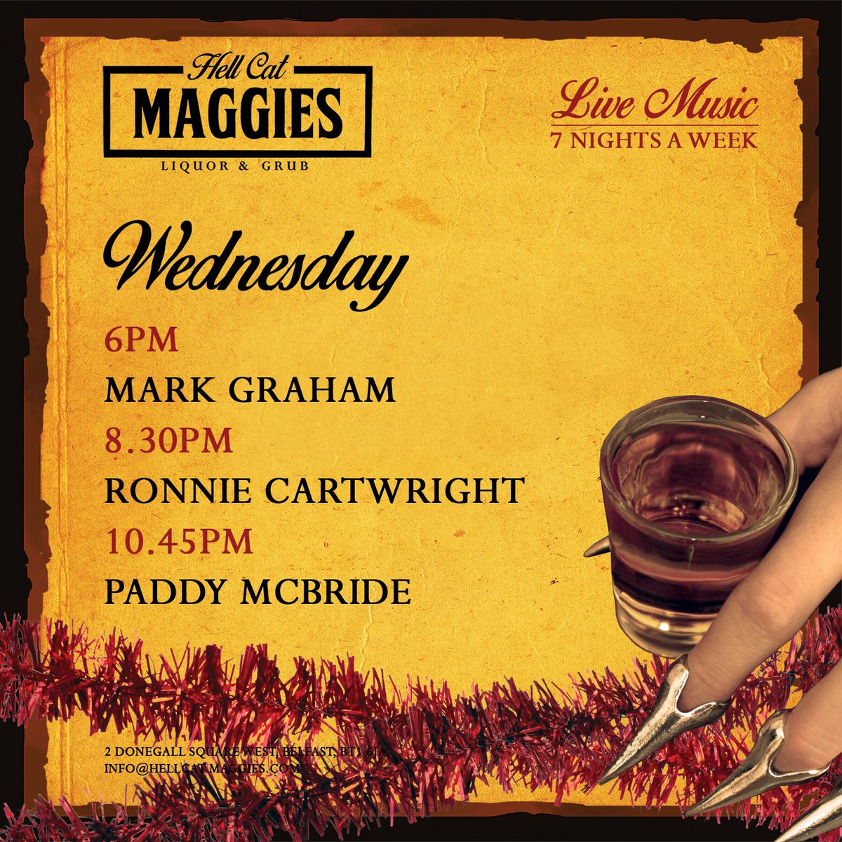 Hellcat_Maggies's tweet photo. Mark Graham kicks off the live entertainment this evening in Hell Cat Maggies... Are you joining us? .
.
.
#HellCatMaggies #LiveMusic #Acoustic #ChristmasParty #StaffDo #Christmas #Xmas #BelfastBars #Belfast #Drinks https://t.co/voRrYEySnr