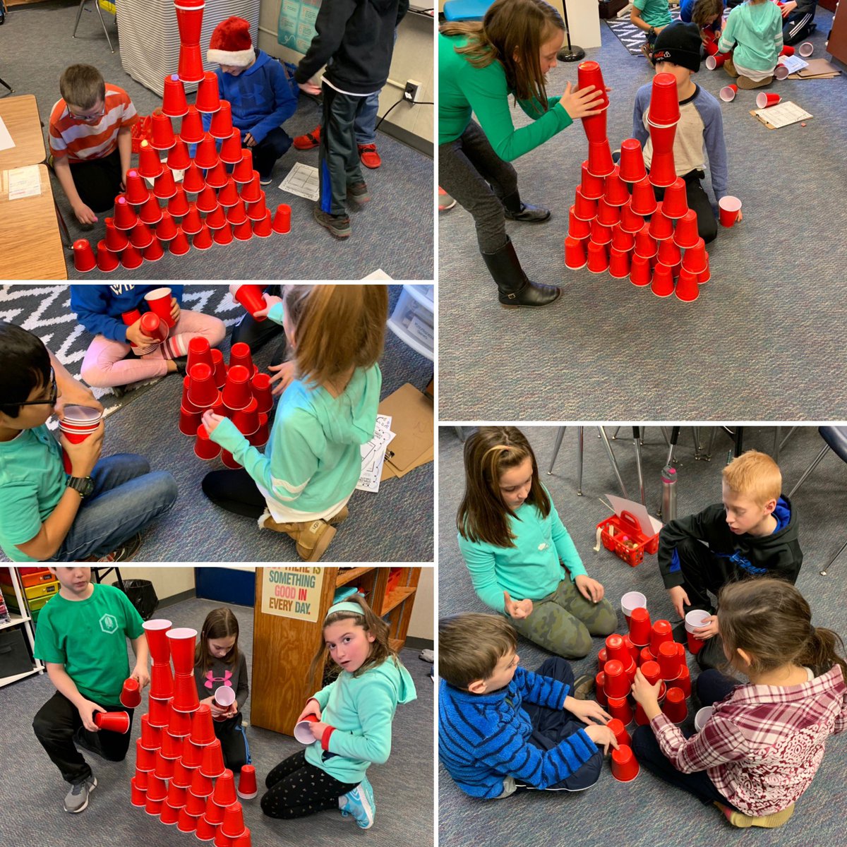 All groups did an excellent job collaborating and persevering during this STEM cup stacking challenge!