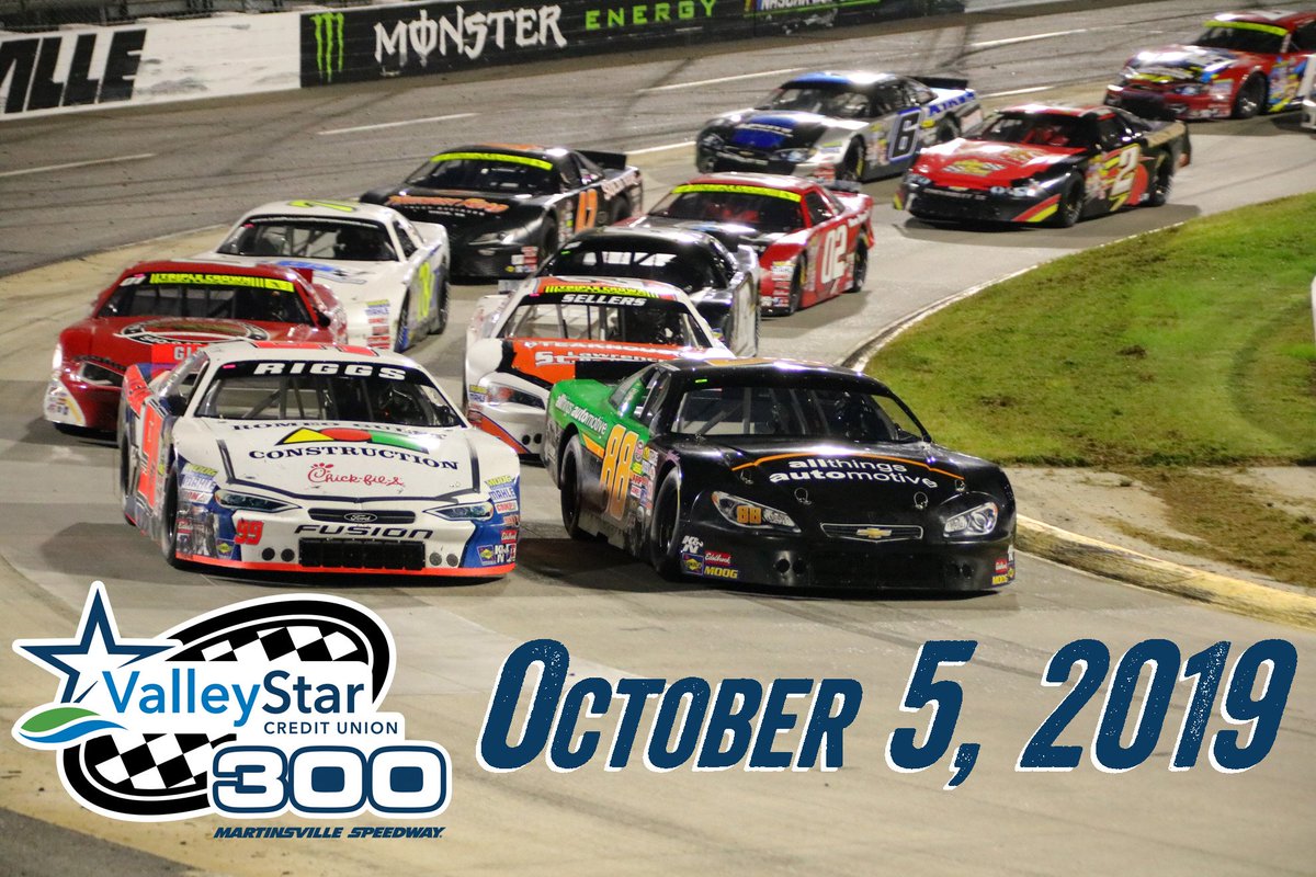 Late Model fans, mark your calendars! The 2019 #ValleyStar300 will be held October 5! It will again be the third leg of the Virginia Late Model Triple Crown, following races at @SoBoSpeedway57 and @LangleySpeedway.
Details: http://www.martinsvillespeedway.com/Articles/2018/12/2019-Date-Set-LMSC.aspx …