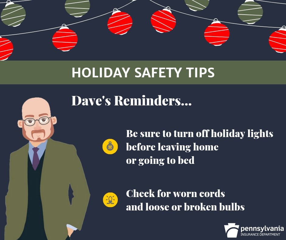 PAInsuranceDept's tweet image. #Holiday #SafetyTips:

Be sure to check your lights for worn cords or broken/loose bulbs. 

Check out the PA Office of the State Fire Commissioner 12 Days of Holiday Fire Safety: goo.gl/pRX8aB 
For more homeowners information: goo.gl/JmM7JJ
#WednesdayWisdom