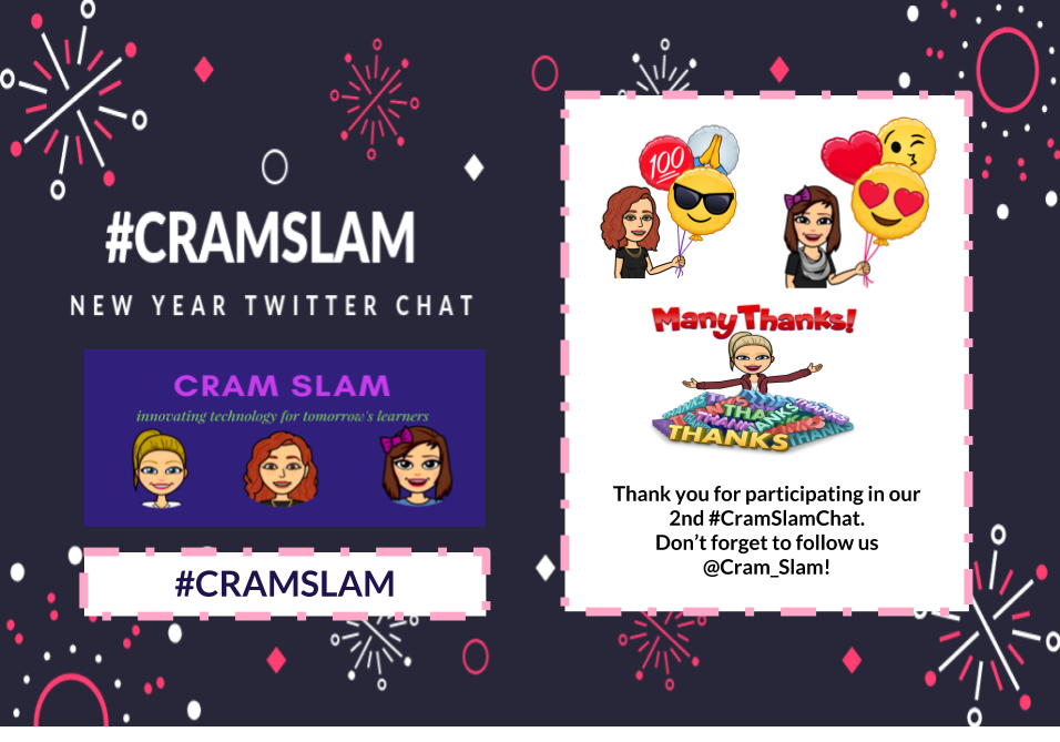 cram_slam's tweet photo. Thank you for participating in our 2nd #CramSlamChat. 
Don’t forget to follow us @Cram_Slam! https://t.co/fM5mRZemSB