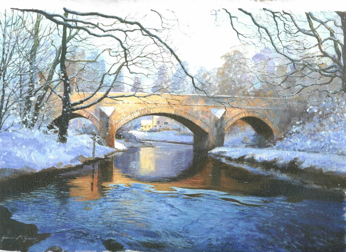 JamesMcgairyart's tweet photo. River Esk, Egton Bridge, acrylic painting. #NorthYorkMoors #acrylicpainting #landscape #EskValley #Yorkshire #snow https://t.co/1fldSaIhfD