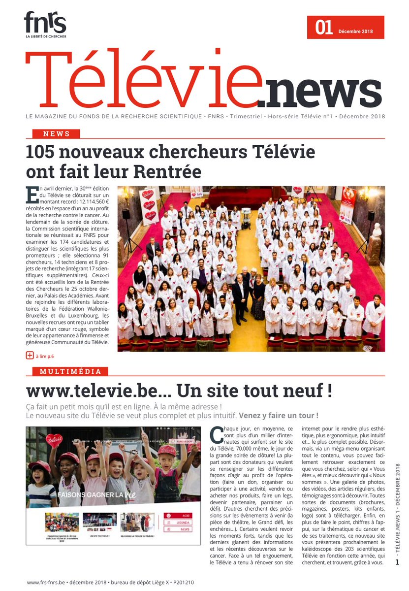 frsFNRS's tweet photo. Le https://t.co/WXJRDUFPlE se décline désormais en un hors-série intégralement consacré au @televie . 12 pages sur l'actualité de l'opération, les prochains défis et les avancées de la recherche contre le #cancer. #Télévie @rtlinfo @BelRTL 👉 https://t.co/wB7JbStS80 https://t.co/t0v3wO8ESY