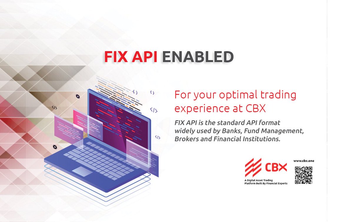 cbx_one's tweet image. Dear CBX customers:

For your optimal trading experience, The professional financial agreement version &quot;Fix API&quot; is enabled at CBX !

For more information, please scan the QR code below : 
#CBX #Trading #FixAPI