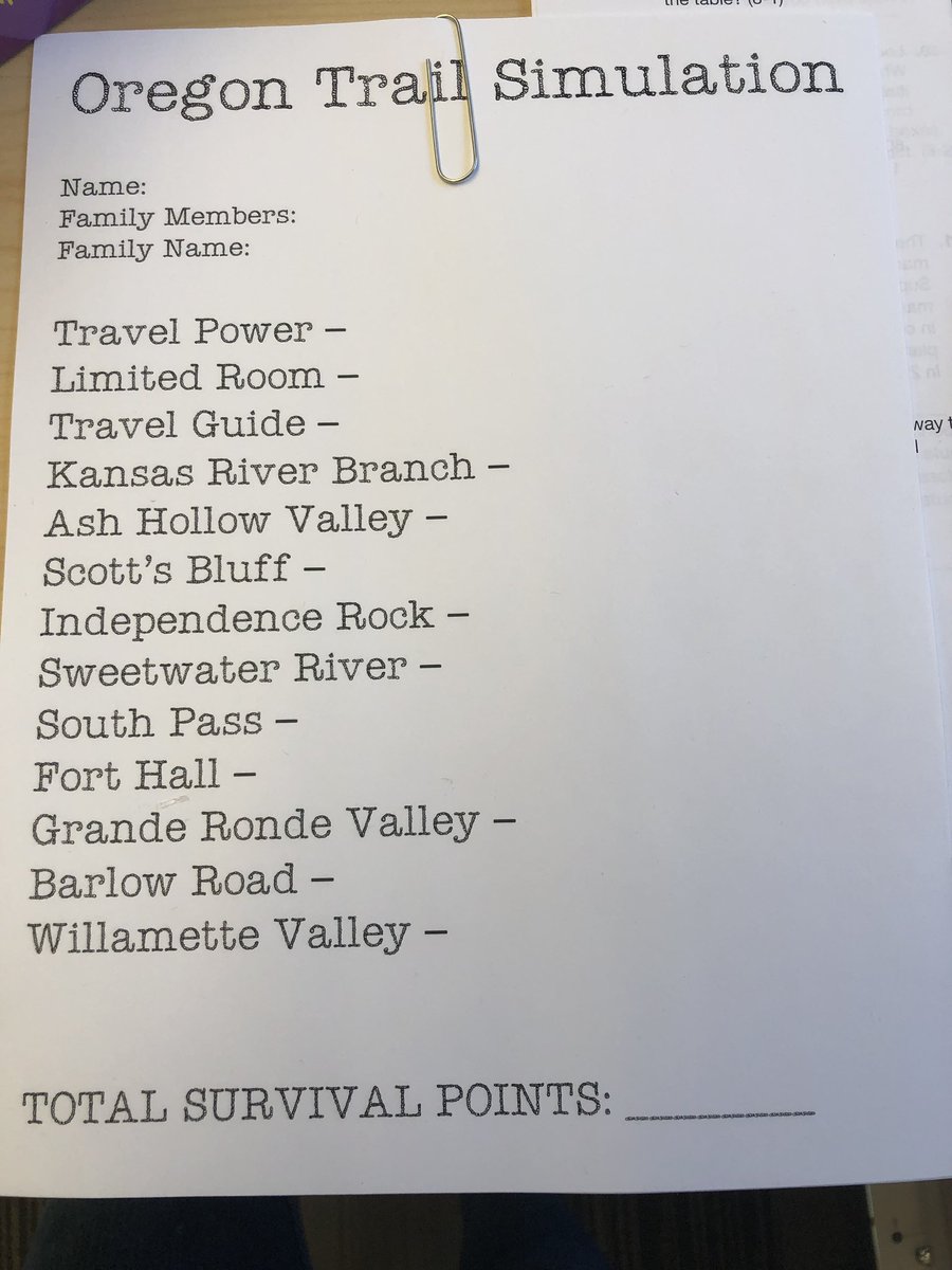 Yesterday we completed an Oregon Trail simulation! Students loved making decisions like pioneers and seeing if they made smart choices based on the consequences of their choices!