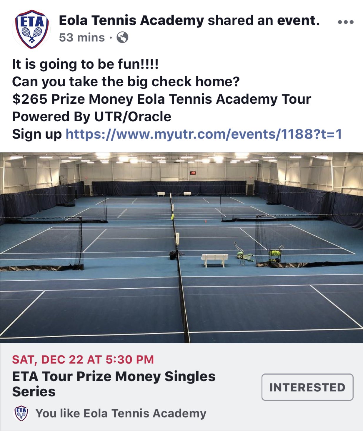 Cress Creek Tennis On Twitter It Is Going To Be Fun Can You Take The Big Check Home 265 Prize Money Eola Tennis Academy Tour Powered By Utroracle Sign Up Httpstcojsn4fhrcfx Myutr