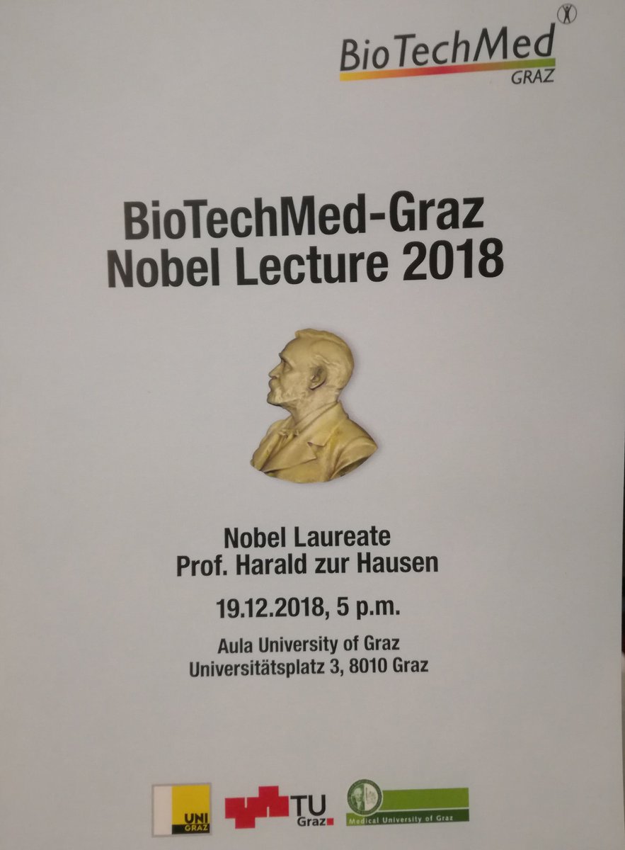 VeroCaraf's tweet photo. Ready to listen to the Nobel lecture by Prof. Harald zur Hausen, it's a pleasure to have him in Graz! It feels like being back to the summer in Lindau, good memories... @lindaunobel #LINO18 #BioTechMedGraz #phdlife https://t.co/REfvTVJiH4