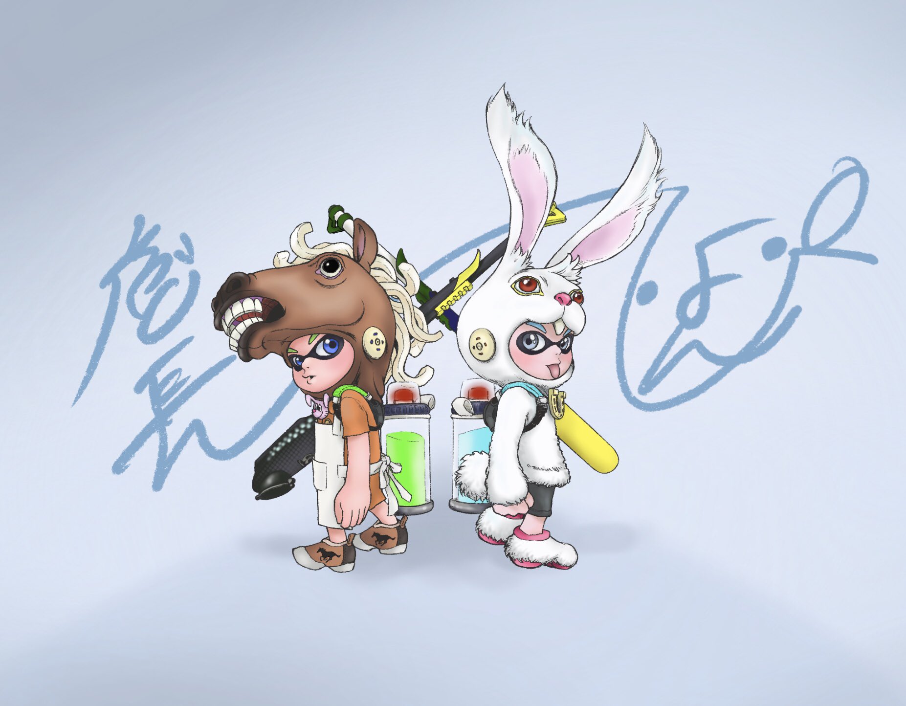 ズベルバー 最愛にして最強の好敵手 うどん店長くんとぴょんくんをイメージして描いてみました チャージャー使いは特に応援してます 9 スプラトゥーン2 イラストエール ズベ絵 T Co 436oxieq40 Twitter