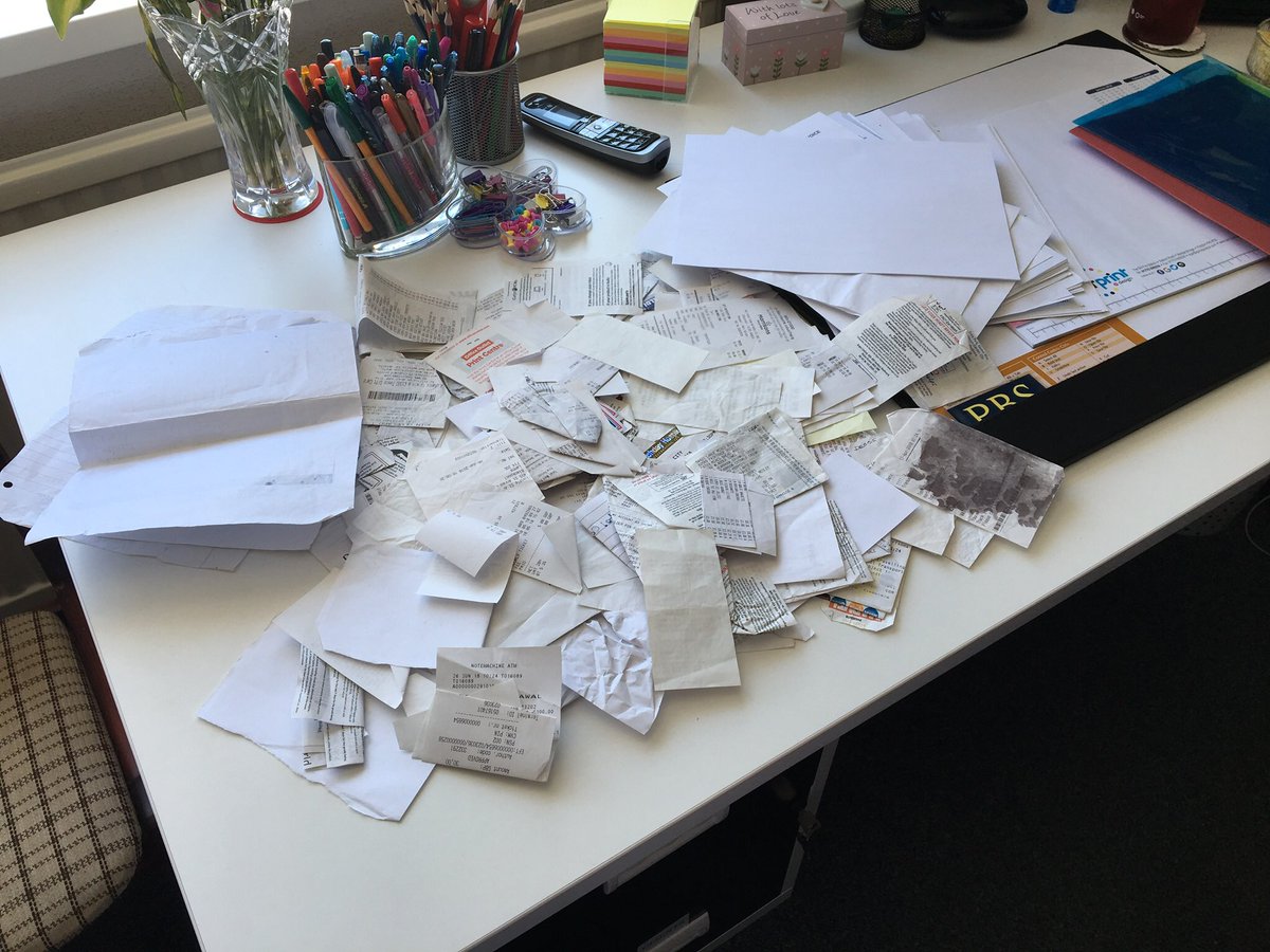 Do your receipts look like this?  Is time running out to get them in order for your accountant?  Is your tax return due but your receipts are all left in a box  or carrier bag?  I have some availability so can help get them in order.